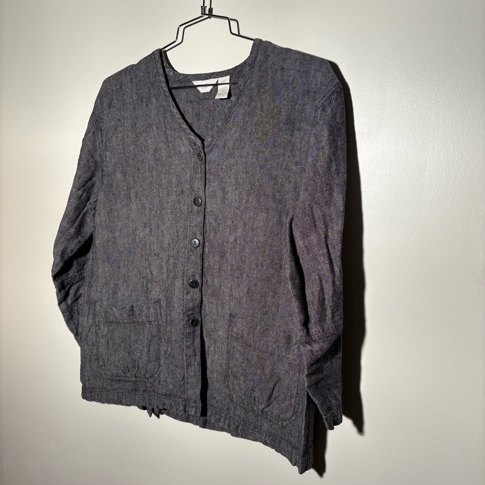 J. Jill Linen V-Neck Button Up Lightweight Jacket